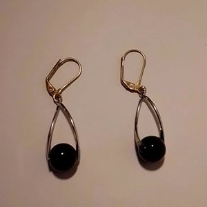 Silver Tone with black beads pierced earrings